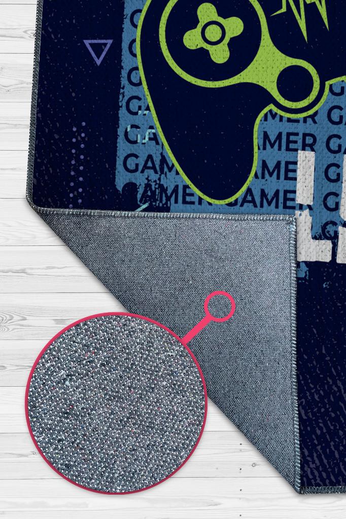 Homshtag Next Level Lacivert Oyuncu Halısı Gamer Özel Tasarım Halı Oyuncuya Hediye Çok Renkli Halı