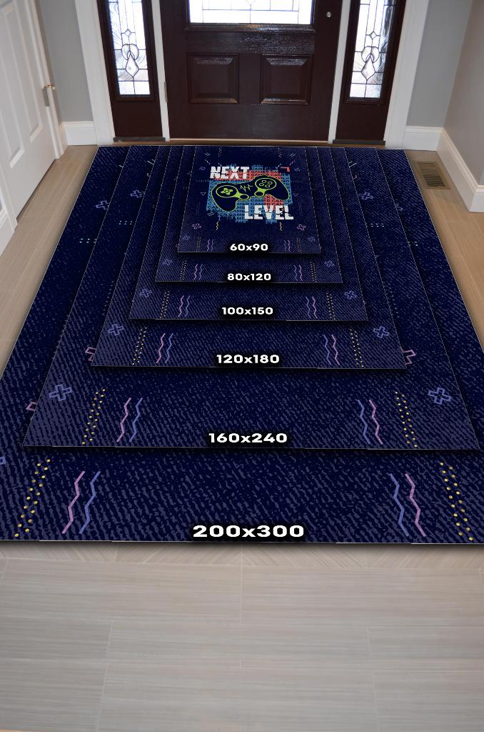 Homshtag Next Level Lacivert Oyuncu Halısı Gamer Özel Tasarım Halı Oyuncuya Hediye Çok Renkli Halı