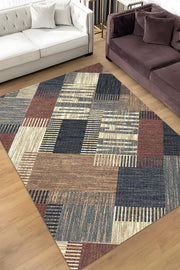 Homshtag No Pain No Gain Kahverengi Bej Renkli Halı Geometrik Oturma Odası Halısı Minimal Salon Halı