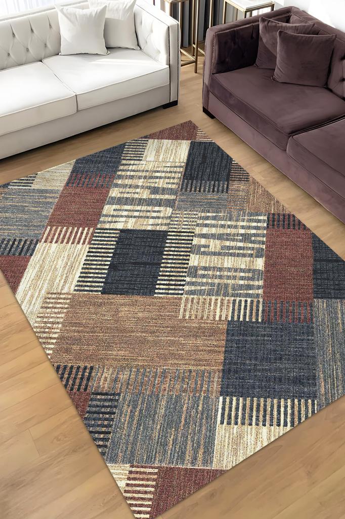 Homshtag No Pain No Gain Kahverengi Bej Renkli Halı Geometrik Oturma Odası Halısı Minimal Salon Halı