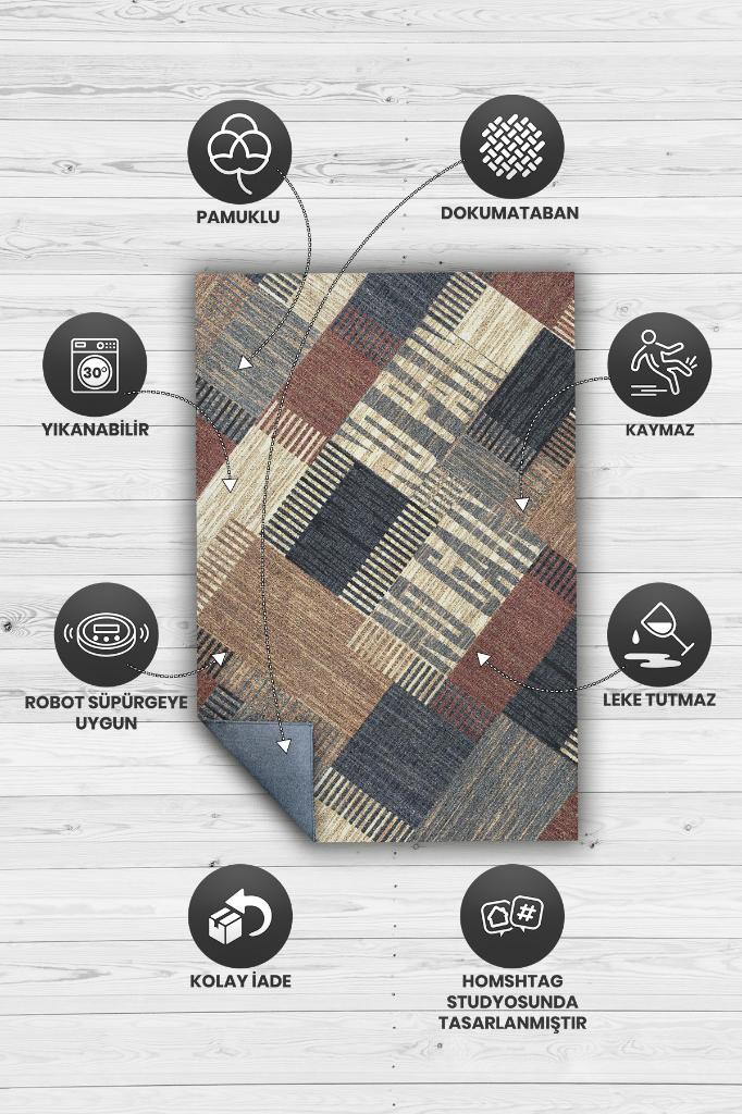 Homshtag No Pain No Gain Kahverengi Bej Renkli Halı Geometrik Oturma Odası Halısı Minimal Salon Halı