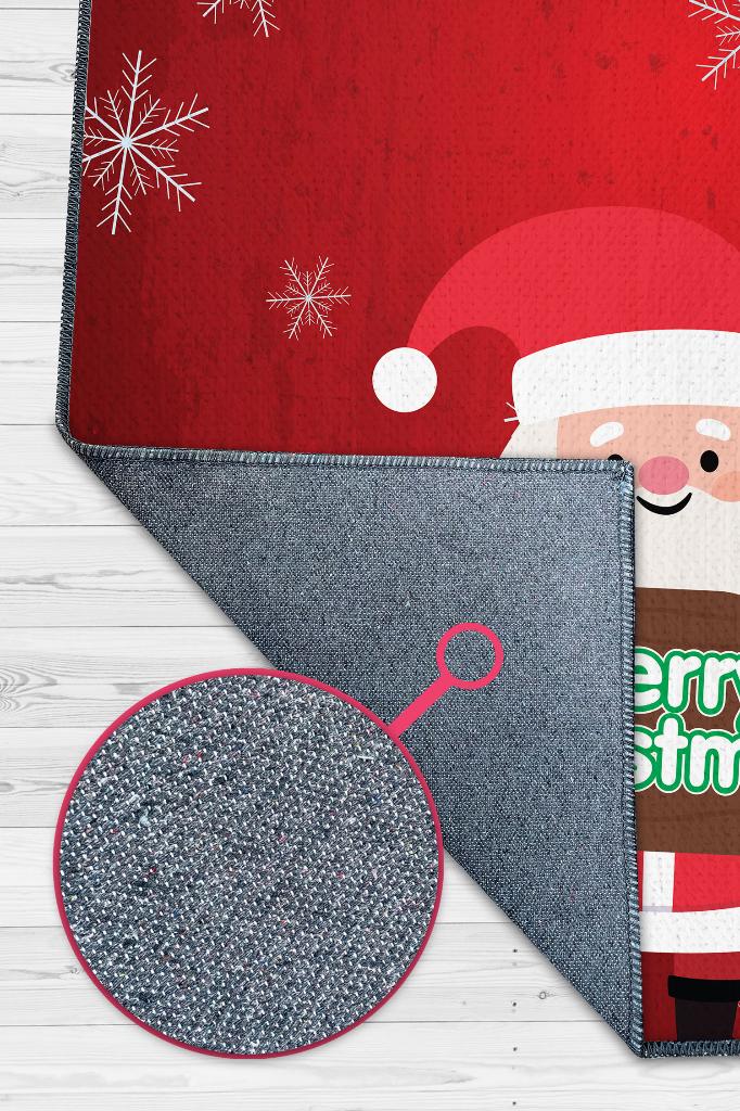 Homshtag Noel Baba Kırmızı Renkli Yeni Yıl Parti Halısı Yılbaşı Hediyelik Halı Yeni Yıl Temalı Halı