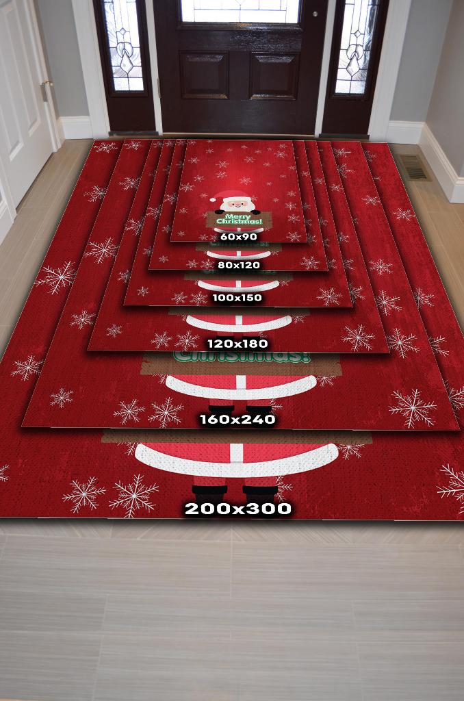 Homshtag Noel Baba Kırmızı Renkli Yeni Yıl Parti Halısı Yılbaşı Hediyelik Halı Yeni Yıl Temalı Halı