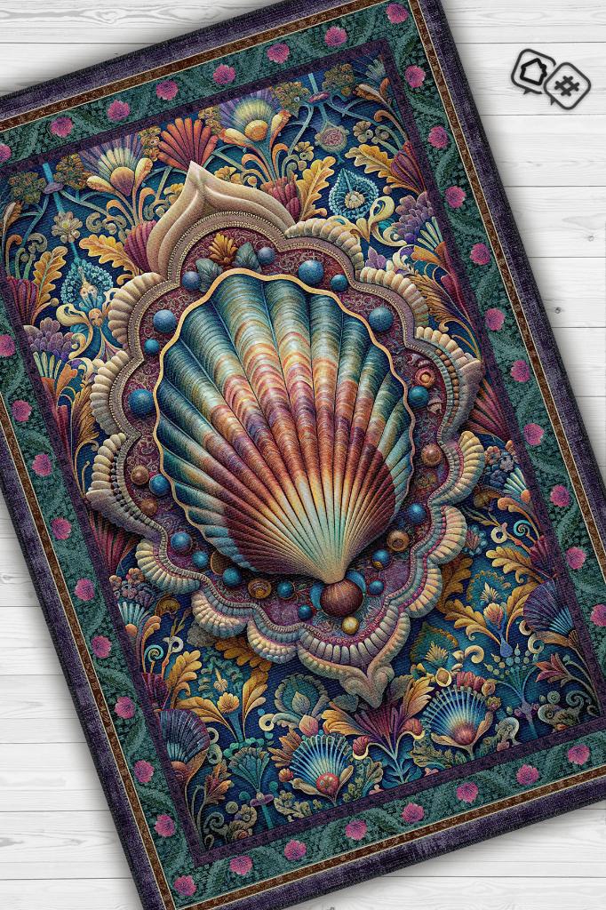 Homshtag Nuh'un Gemisi Koleksiyonu Deniz Kabuğu Çiçek Temalı Vintage Renkli Maksimalist Halı