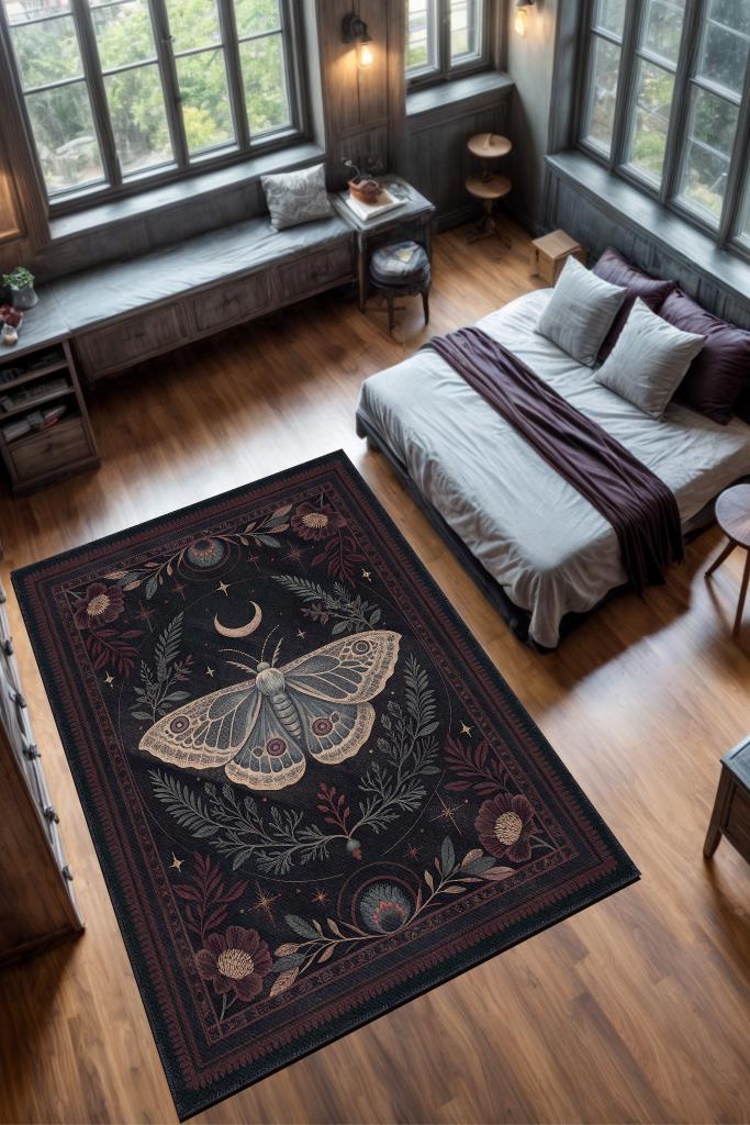 Homshtag Nuh'un Gemisi Koleksiyonu Gotik Kelebek Temalı Çiçekli Krem Renk Bordürlü Şık Konsept Halı