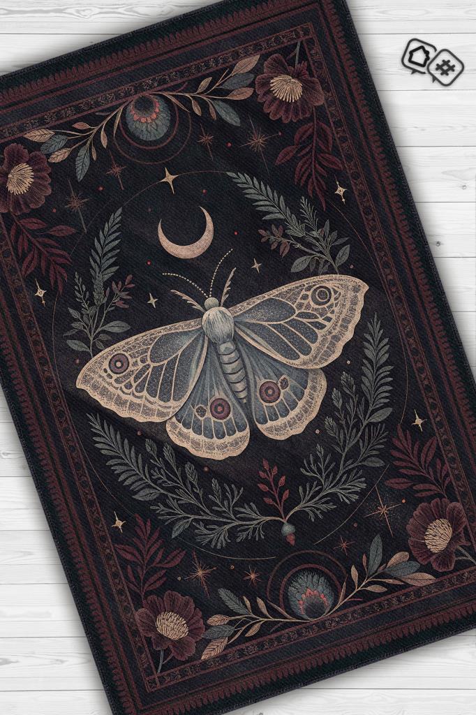 Homshtag Nuh'un Gemisi Koleksiyonu Gotik Kelebek Temalı Çiçekli Krem Renk Bordürlü Şık Konsept Halı