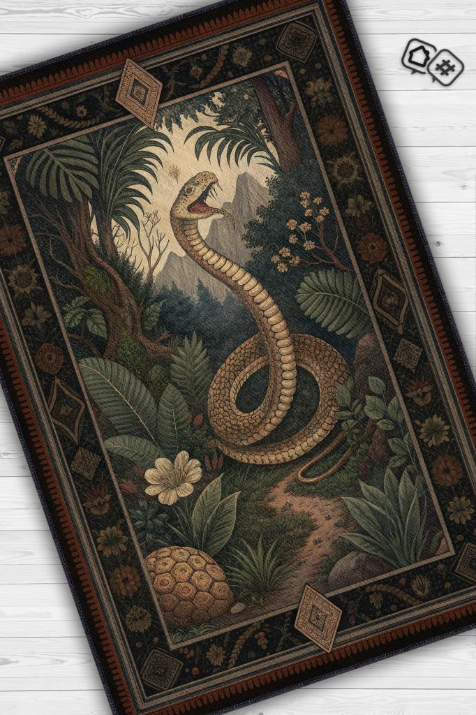 Homshtag Nuh'un Gemisi Koleksiyonu Gotik Yılan Temalı Siyah Renkli Bordürlü Şık Konsept Halı