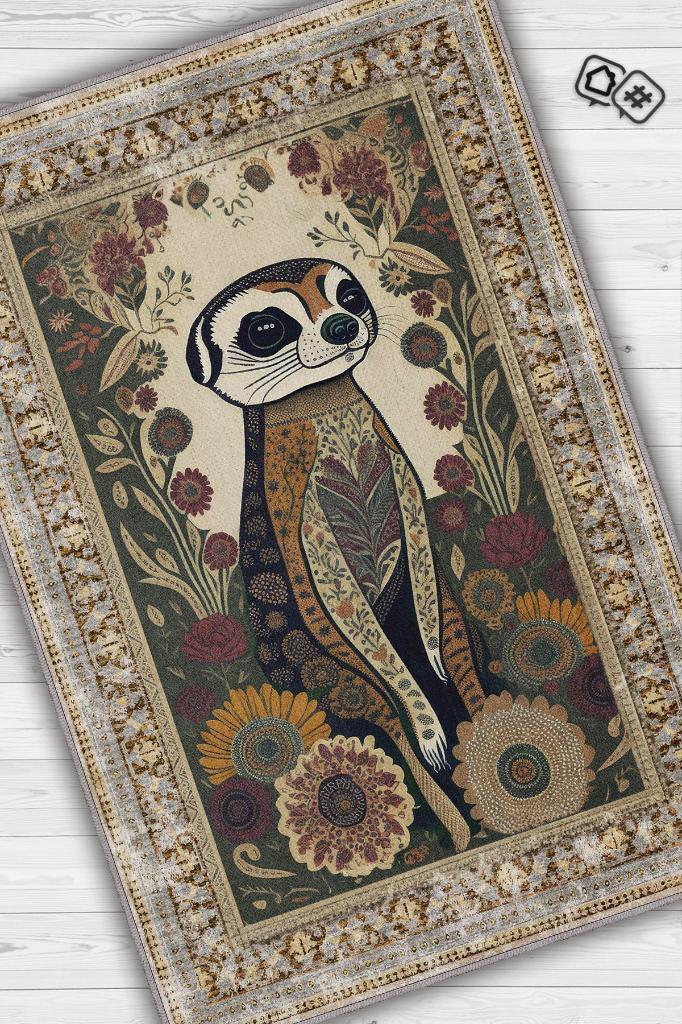 Homshtag Nuh'un Gemisi Koleksiyonu Mirket, Çiçek Desenli Art Deco Tarzı Vintage Halı,Çok Renkli Maksimalist Halı