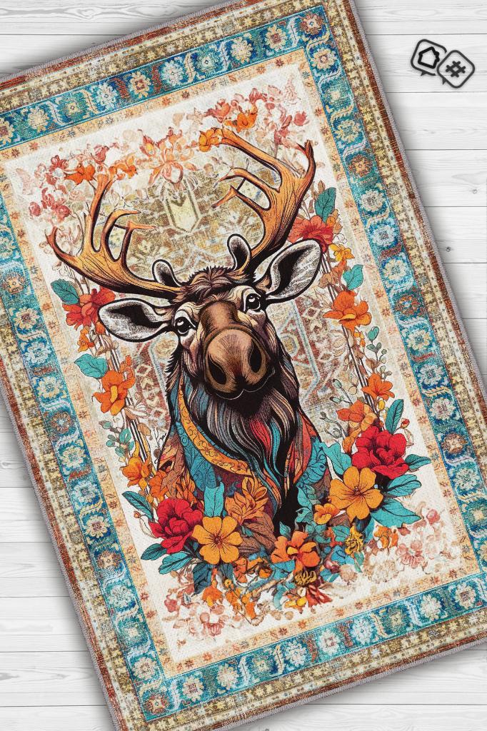 Homshtag Nuh'un Gemisi Koleksiyonu Mus Kanada Geyiği Çiçek Desenli Temalı Vintage Renkli Maksimalist