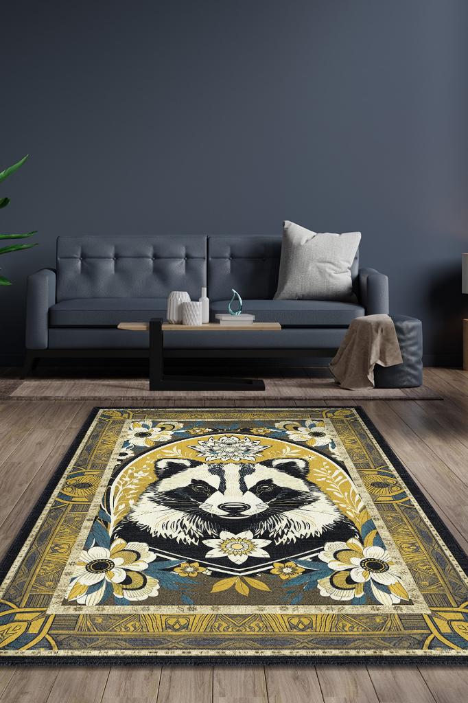 Homshtag Nuh'un Gemisi Koleksiyonu Porsuk Çiçek Desenli Temalı Vintage Renkli Maksimalist Halı