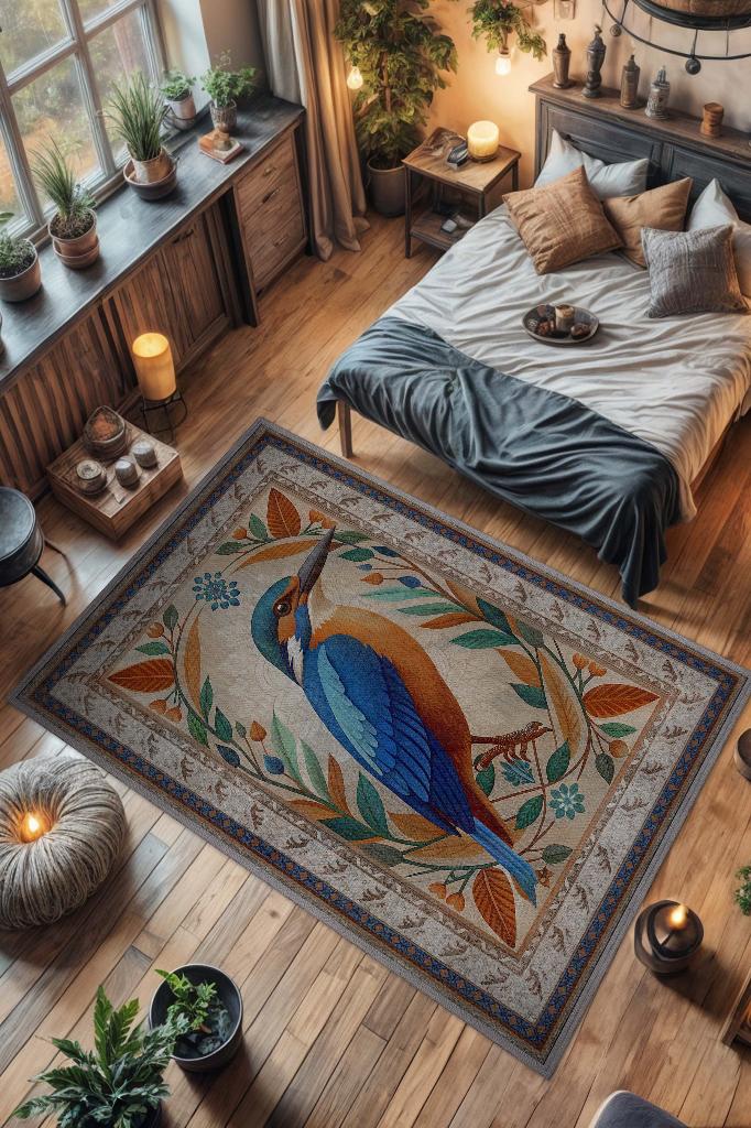 Homshtag Nuh'un Gemisi Koleksiyonu Yalıçapkını Temalı Çiçek Desenli Vintage Çok Renkli Konsept Halı