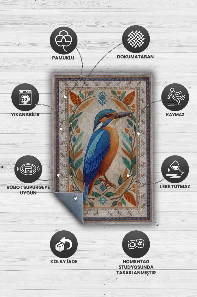 Homshtag Nuh'un Gemisi Koleksiyonu Yalıçapkını Temalı Çiçek Desenli Vintage Çok Renkli Konsept Halı