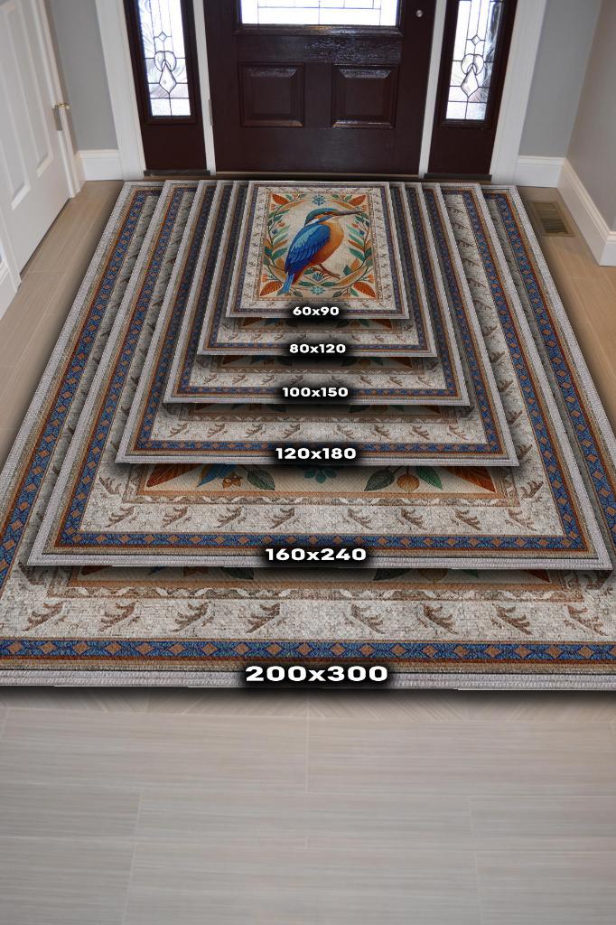 Homshtag Nuh'un Gemisi Koleksiyonu Yalıçapkını Temalı Çiçek Desenli Vintage Çok Renkli Konsept Halı