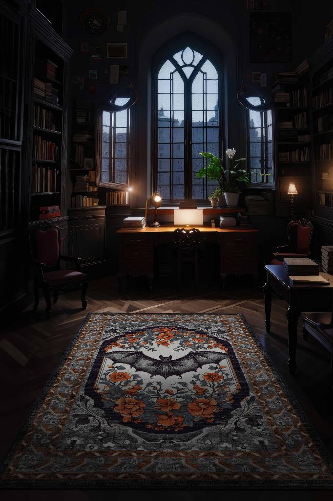 Homshtag Nuh'un Gemisi Koleksiyonu Yarasa Çiçek Desenli Temalı Vintage Renkli Maksimalist Halı