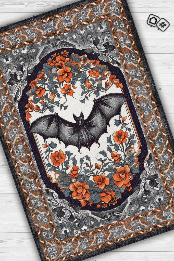 Homshtag Nuh'un Gemisi Koleksiyonu Yarasa Çiçek Desenli Temalı Vintage Renkli Maksimalist Halı