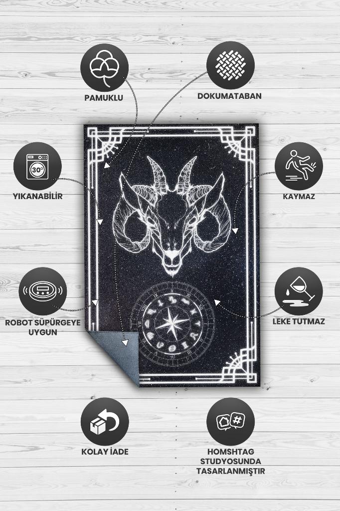 Homshtag Oğlak Burcu Astroloji Temalı Halı Burç Halısı Oğlak Burcuna Hediyelik Halı Siyah Renk Halı