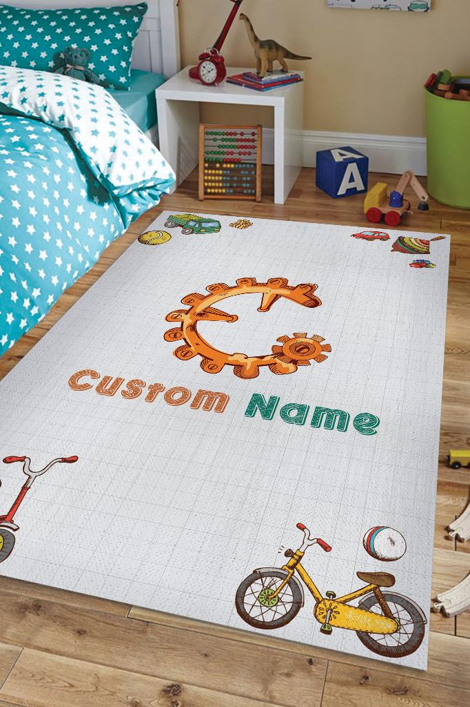 Homshtag Oğlumun İsmi Kişiye Özel Kişiselleştirilebilir Dokuma Tabanlı Yıkanabilir Dekoratif Ev Halısı