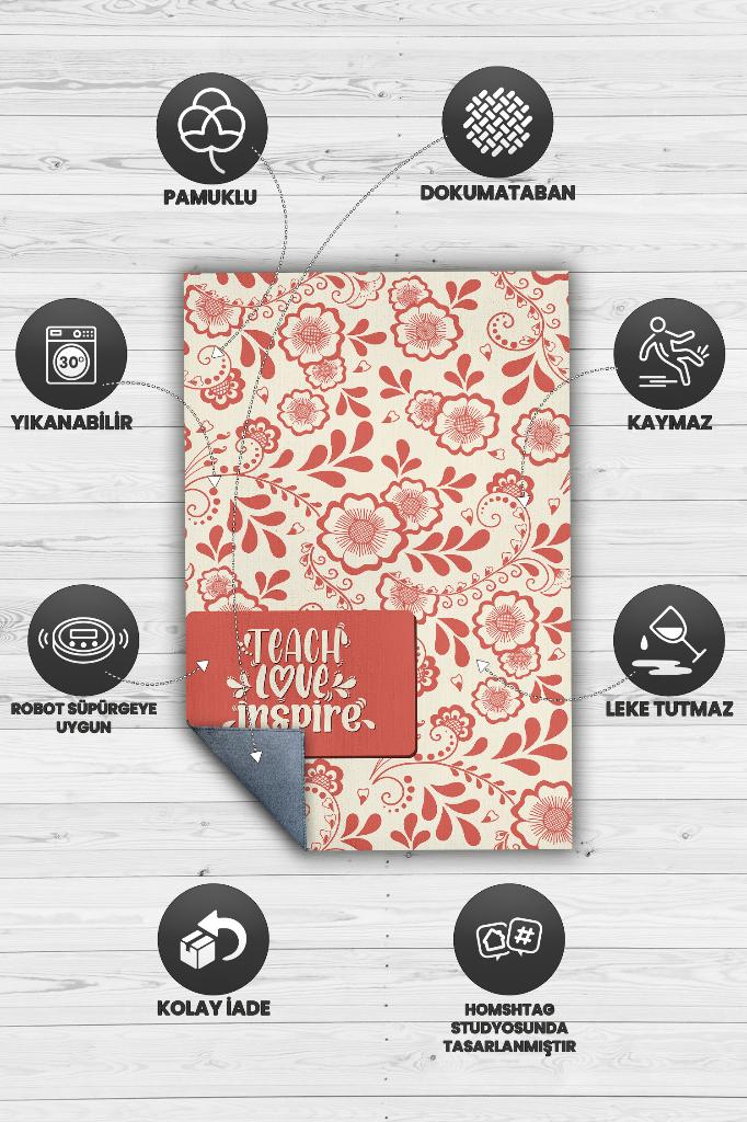 Homshtag Öğret Sev İham Ver Halısı Çok Renkli Öğretmen Halısı Özel Tasarım Öğretmene Hediye Halı