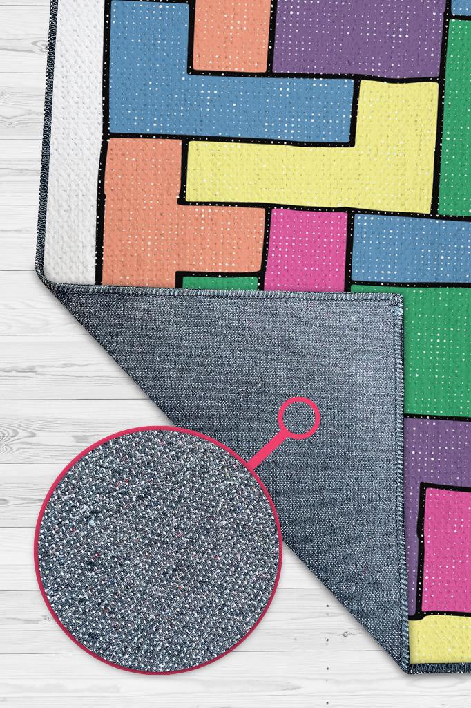 Homshtag Olamaz Renkli Oyuncu Halısı Zemini Beyaz Renk Gamer Temalı Halı Tetris Sever Hediyelik Halı