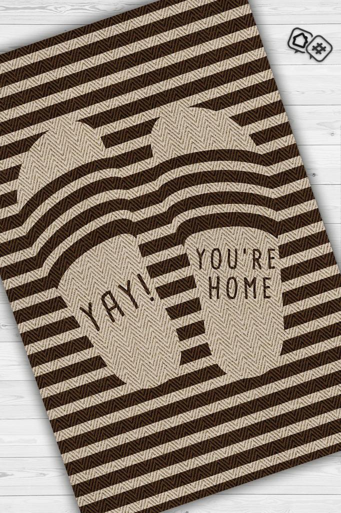 Homshtag Oley Evdeyim Kahverengi Halı Dekoratif Salon Halısı Çizgili Krem Renkli Mutfak Halısı