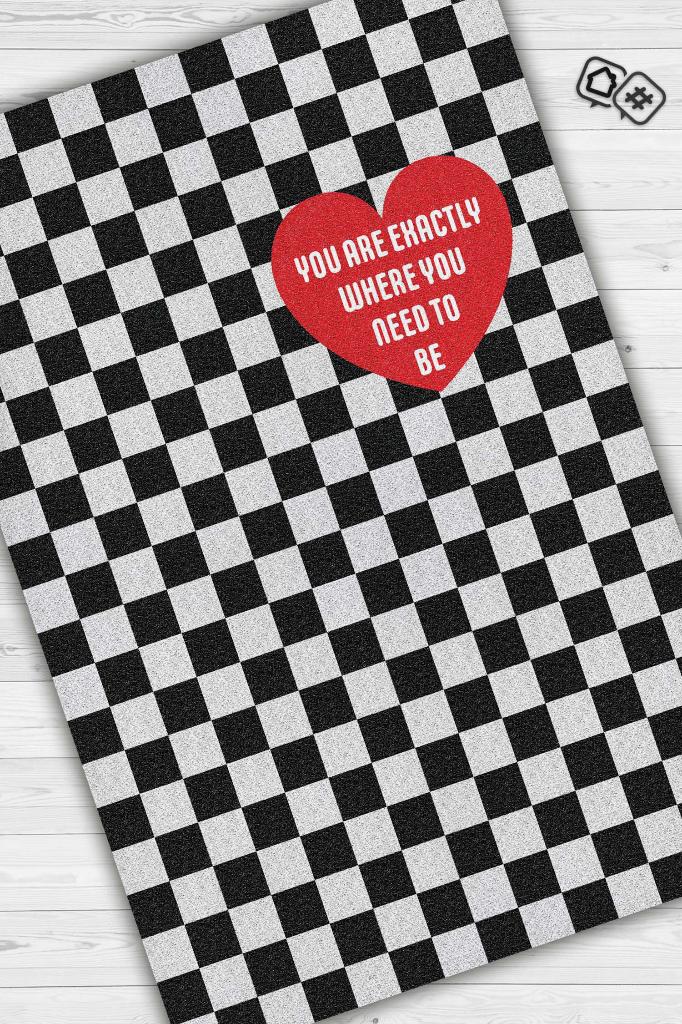 Homshtag Olman Gereken Yer Siyah Beyaz Kareli Hediyelik Salon Halısı 14 Şubat Sevgili Temalı Halı