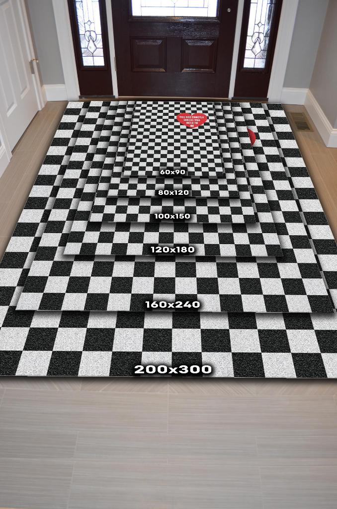 Homshtag Olman Gereken Yer Siyah Beyaz Kareli Hediyelik Salon Halısı 14 Şubat Sevgili Temalı Halı