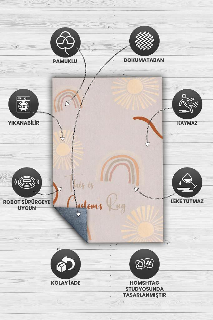 Homshtag Onun Halısı Kişiye Özel Kişiselleştirilebilir Dokuma Tabanlı Yıkanabilir Dekoratif Ev Halısı