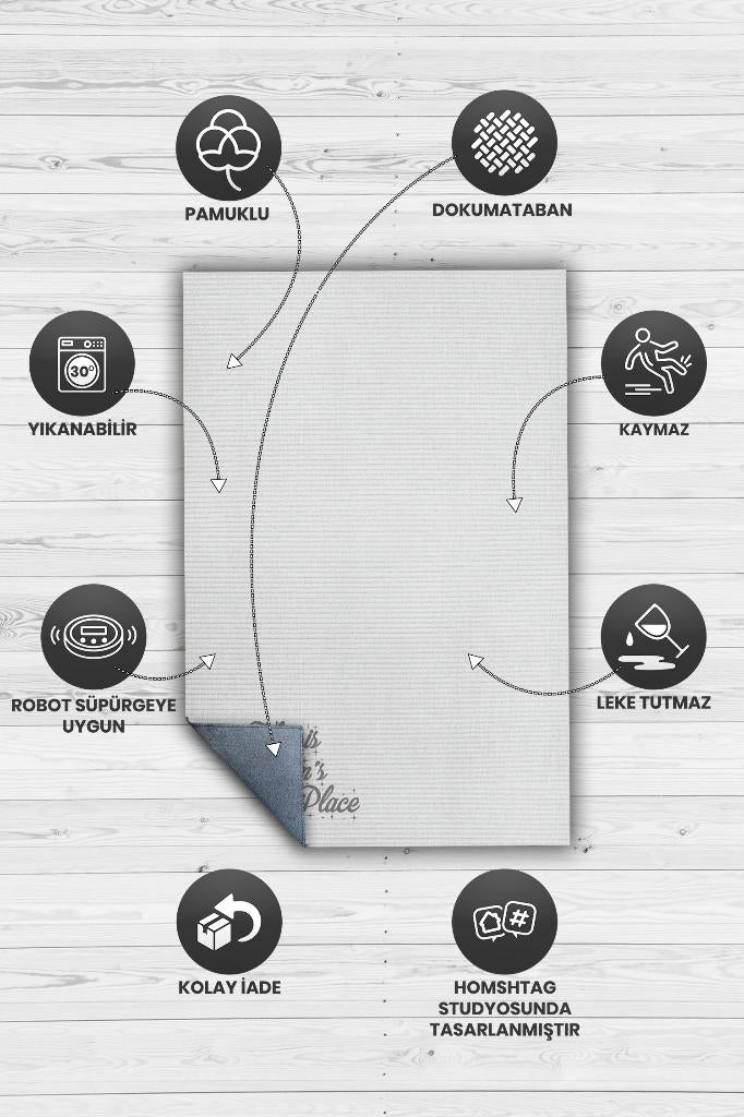 Homshtag Onun Mutlu Yeri Kişiye Özel Kişiselleştirilebilir Dokuma Tabanlı Yıkanabilir Çocuk Halısı