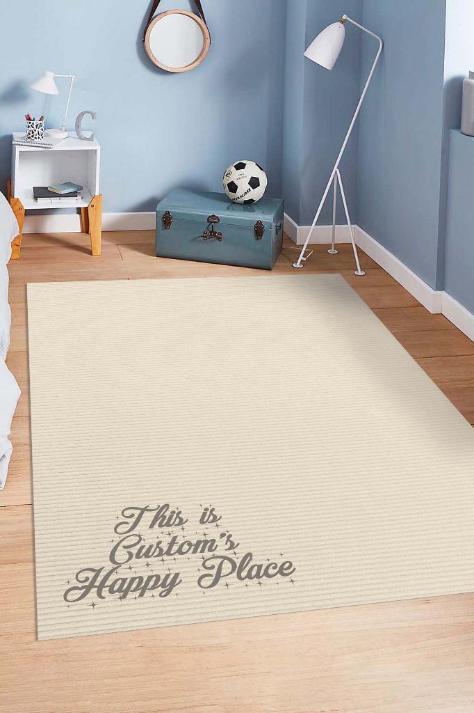 Homshtag Onun Mutlu Yeri Kişiye Özel Kişiselleştirilebilir Dokuma Tabanlı Yıkanabilir  Ev Halısı