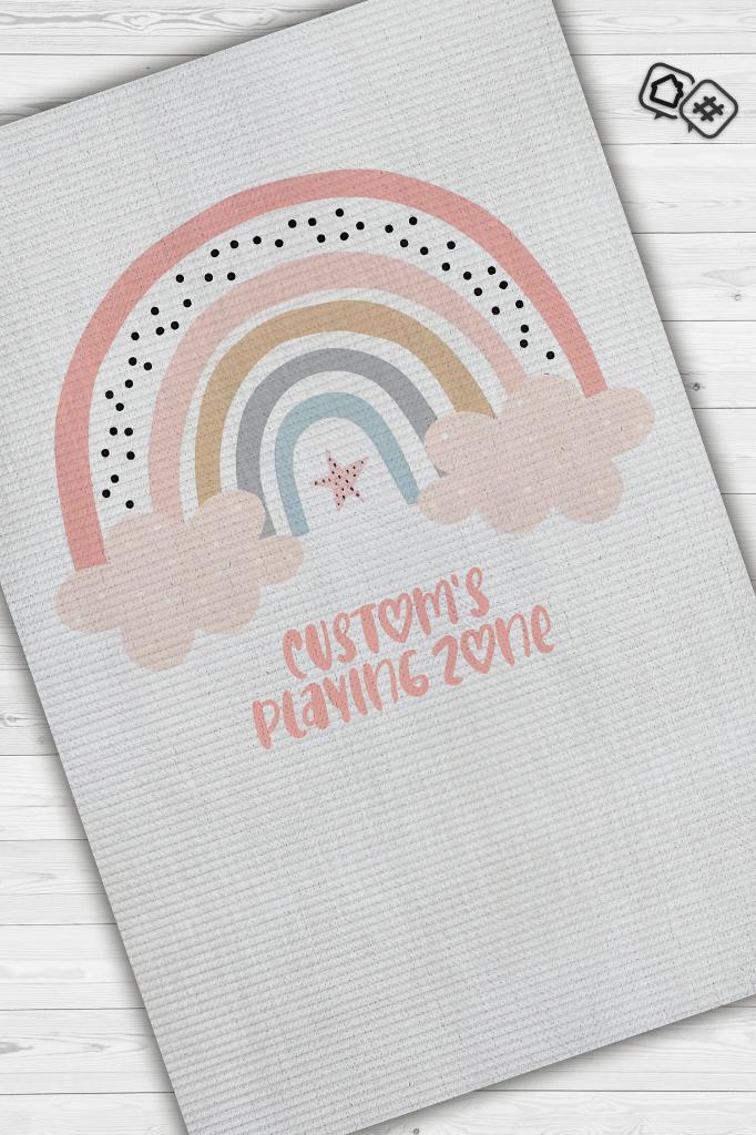 Homshtag Onun Oyun Alanı Kişiye Özel Kişiselleştirilebilir Dokuma Tabanlı Yıkanabilir Dekoratif Ev Halısı