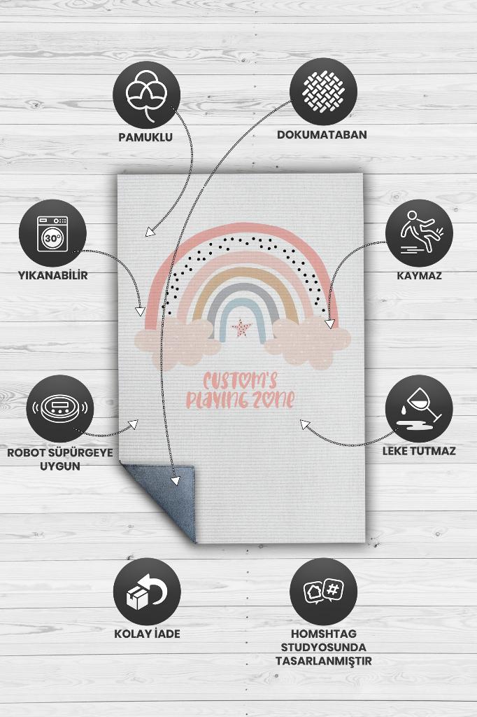 Homshtag Onun Oyun Alanı Kişiye Özel Kişiselleştirilebilir Dokuma Tabanlı Yıkanabilir Dekoratif Ev Halısı
