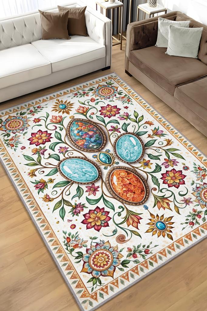 Homshtag Opal Taşı Halısı Soft Renkli Enerji Taşı Figürlü Halı Spiritüel Temalı Modern Halı