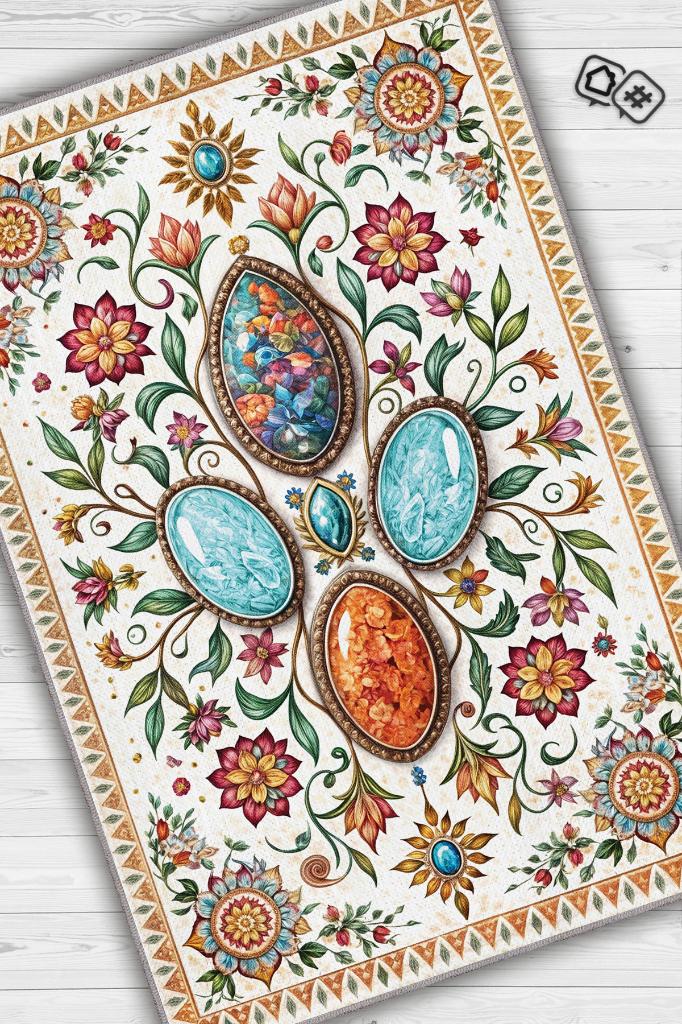 Homshtag Opal Taşı Halısı Soft Renkli Enerji Taşı Figürlü Halı Spiritüel Temalı Modern Halı