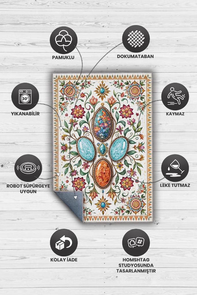 Homshtag Opal Taşı Halısı Soft Renkli Enerji Taşı Figürlü Halı Spiritüel Temalı Modern Halı