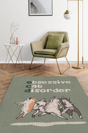 Homshtag Opsesif Kedi Bozukluğu Yeşil Renkli Salon Halısı Minimal Oturma Odası Halısı Kedili Halı