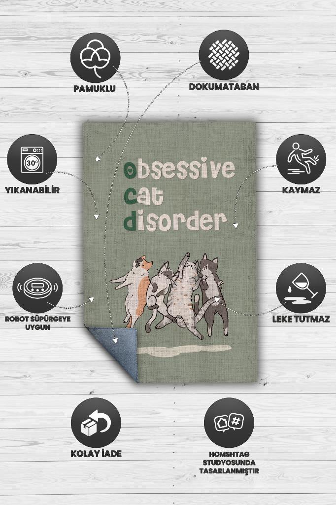 Homshtag Opsesif Kedi Bozukluğu Yeşil Renkli Salon Halısı Minimal Oturma Odası Halısı Kedili Halı