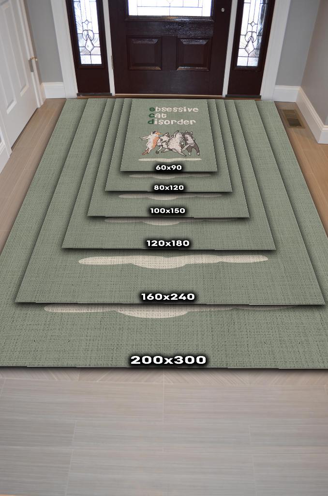 Homshtag Opsesif Kedi Bozukluğu Yeşil Renkli Salon Halısı Minimal Oturma Odası Halısı Kedili Halı