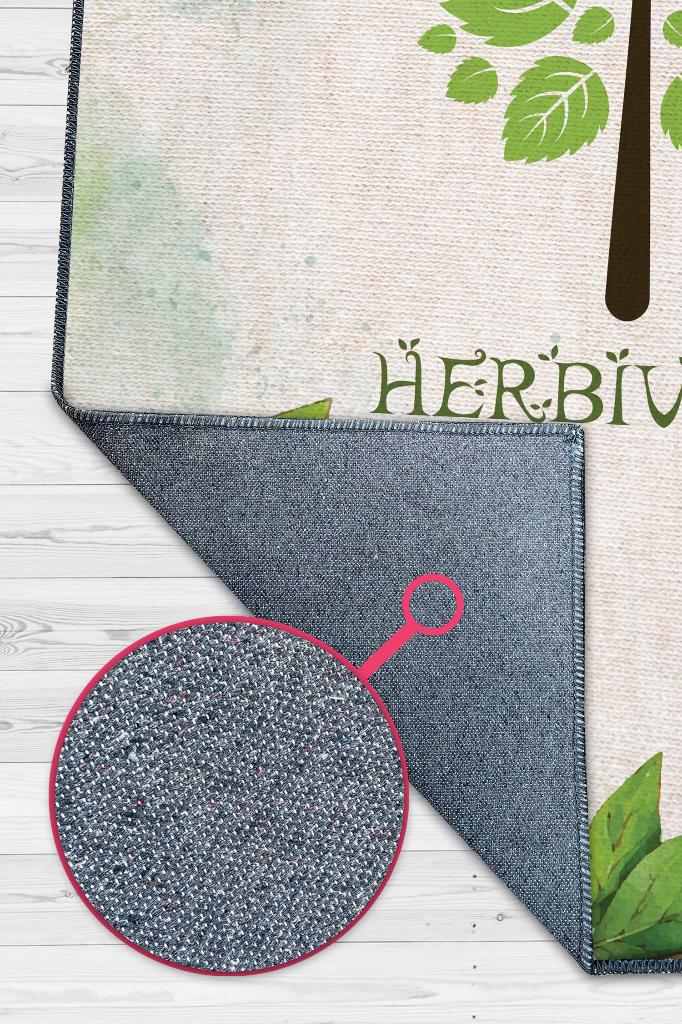 Homshtag Otçul Açık Renkli Vegan Halısı Yazılı Dijital Baskı Halı Yeşil Vegan Mutfak Halısı