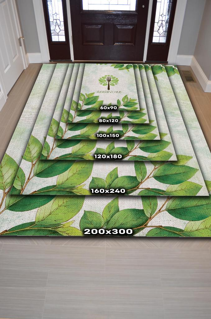 Homshtag Otçul Açık Renkli Vegan Halısı Yazılı Dijital Baskı Halı Yeşil Vegan Mutfak Halısı