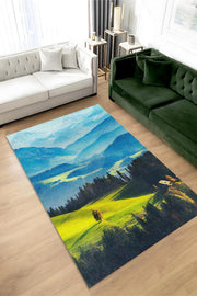 Homshtag Ova Çok Renkli Halı Manzara Temalı Figürlü Salon Halısı Dijital Baskılı Tasarım Halı