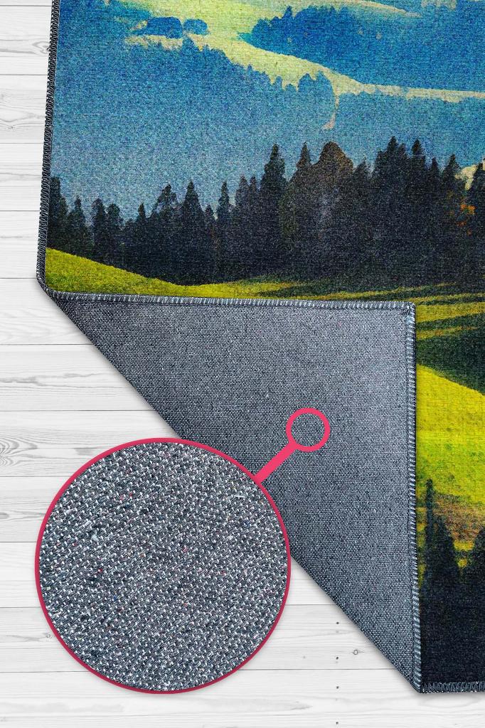 Homshtag Ova Çok Renkli Halı Manzara Temalı Figürlü Salon Halısı Dijital Baskılı Tasarım Halı