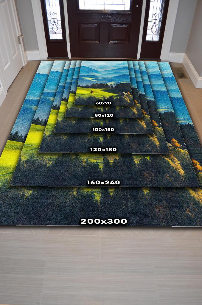 Homshtag Ova Çok Renkli Halı Manzara Temalı Figürlü Salon Halısı Dijital Baskılı Tasarım Halı