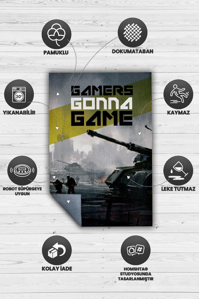 Homshtag Oynamaya Devam Çok Renkli Oyuncu Halısı Gamer Temalı Halı Modern Oyuncuya Hediye Halı