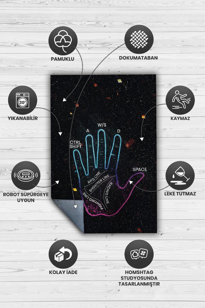 Homshtag Oyuncu El Falı Çok Renkli Oyuncu Halısı Neon Renk Gamer Temalı Halı Oyuncuya Hediyelik Halı