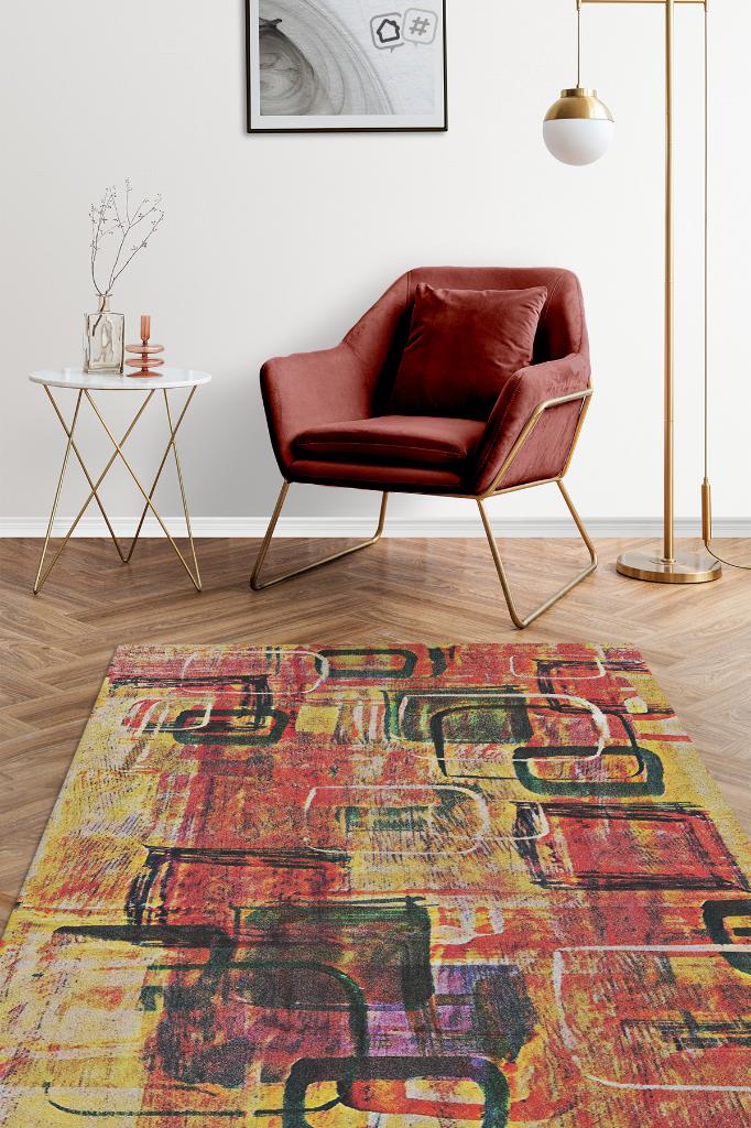 Homshtag Pastel Boho Çok Renkli Mutfak Halısı Soyut Salon Halısı Geometrik Desenli Özel Tasarım Halı