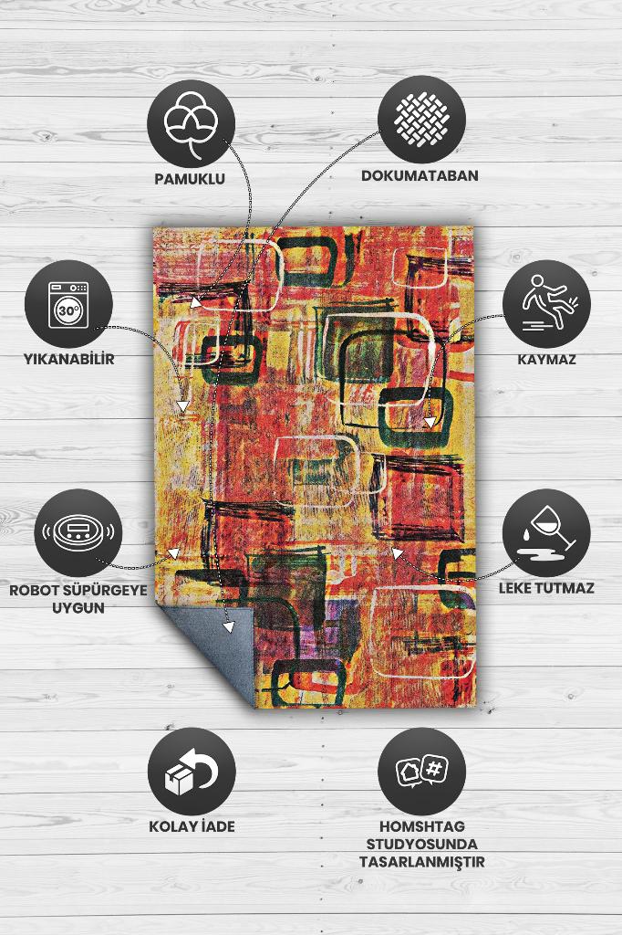 Homshtag Pastel Boho Çok Renkli Mutfak Halısı Soyut Salon Halısı Geometrik Desenli Özel Tasarım Halı