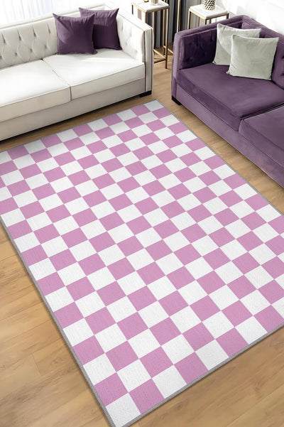Homshtag Rosa-Weiß karierter Teppich Küchenteppich Wohnzimmerteppich Retro-Stil Lounge-Teppich