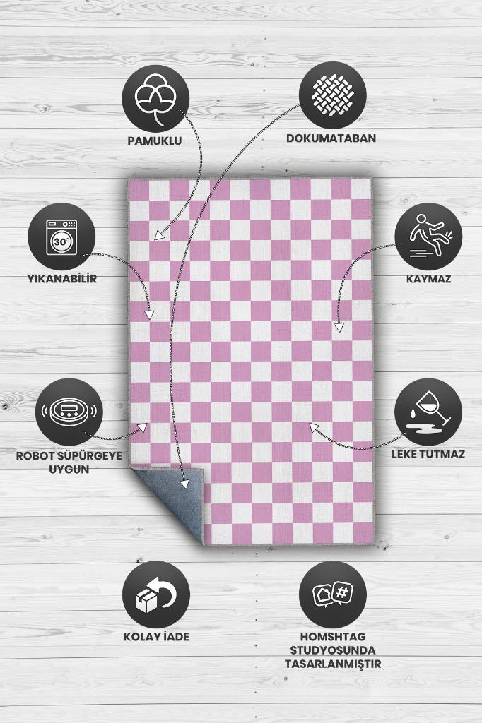 Homshtag Pembe Beyaz Damalı Halı Mutfak Halısı Kareli Oturma Odası Halısı Retro Tarzı Salon Halısı