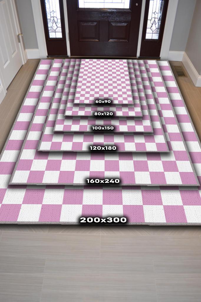 Homshtag Pembe Beyaz Damalı Halı Mutfak Halısı Kareli Oturma Odası Halısı Retro Tarzı Salon Halısı