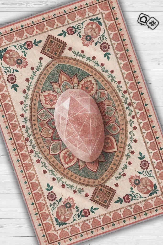 Homshtag Pembe Kuvars Taşı Halısı Pembe Renkli Aura Taşı Enerji Spiritüel Temalı Modern Halı